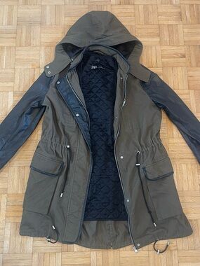 Zara Olive Green Hooded Trench Coat